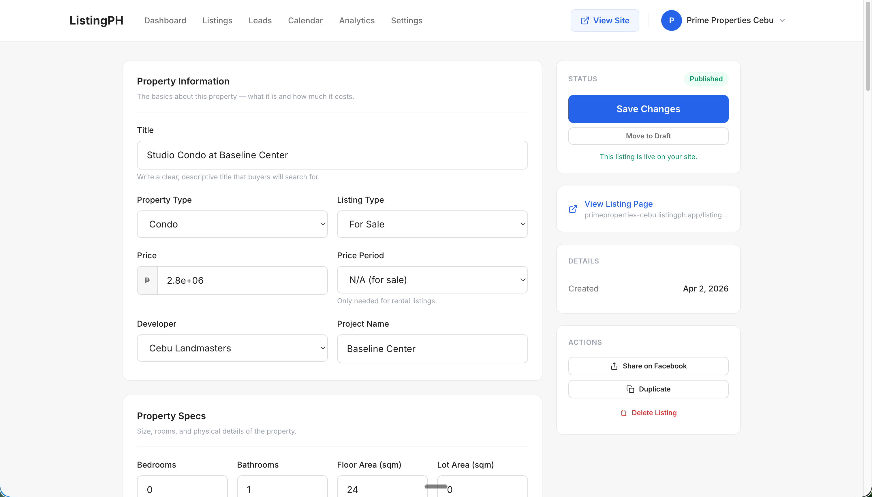 Listing Editor